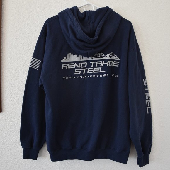 Men's Reno Tahoe Steel Hooded Zip-Up Navy Blue Sweatshirt Size L - Picture 2 of 11